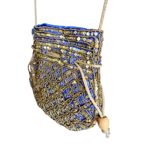 Potli Bag Purple Gold Drawstring Pouch Indian Bridal Party Embroidery Sequin - Picture 3 of 7